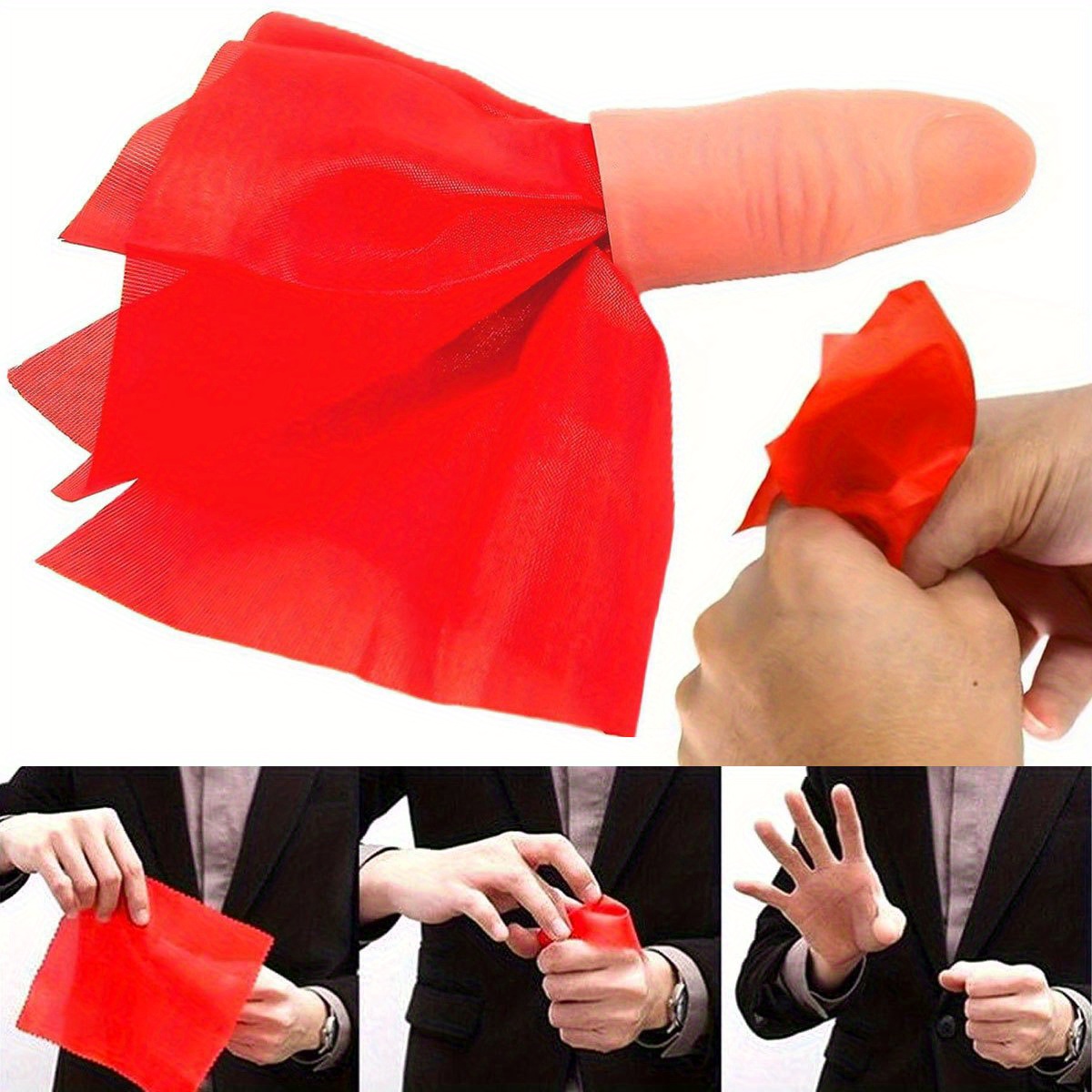 Thumb Tip Magic Trick Set - 1set Scarf-Vanish Magic Thumb Tip Finger