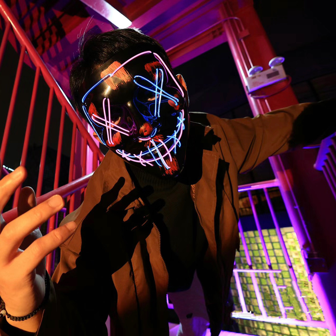 Wireless Neon LED Purge Mask G - đánh giá và giá Led Purge Mask Halloween